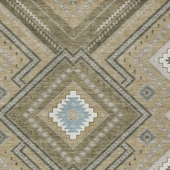 Beige Gray And Ivory Tribal Washable Indoor Outdoor Area Rug Photo 5