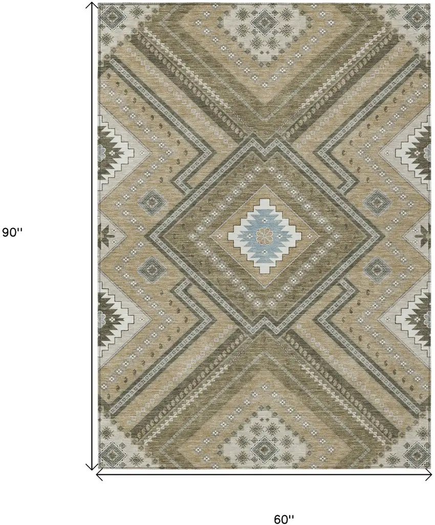 Beige Gray And Ivory Tribal Washable Indoor Outdoor Area Rug Photo 3