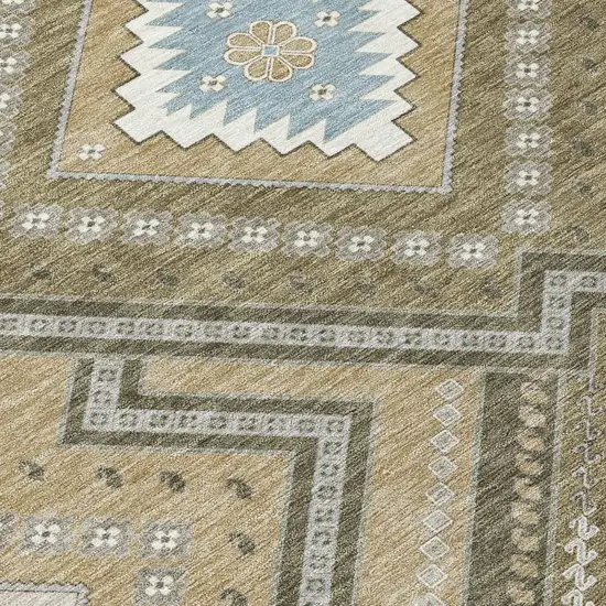 Beige Gray And Ivory Tribal Washable Indoor Outdoor Area Rug Photo 6