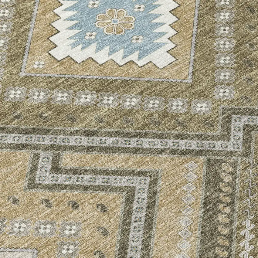 Beige Gray And Ivory Tribal Washable Indoor Outdoor Area Rug Photo 6