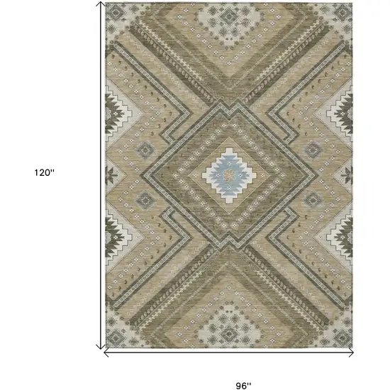Beige Gray And Ivory Tribal Washable Indoor Outdoor Area Rug Photo 3