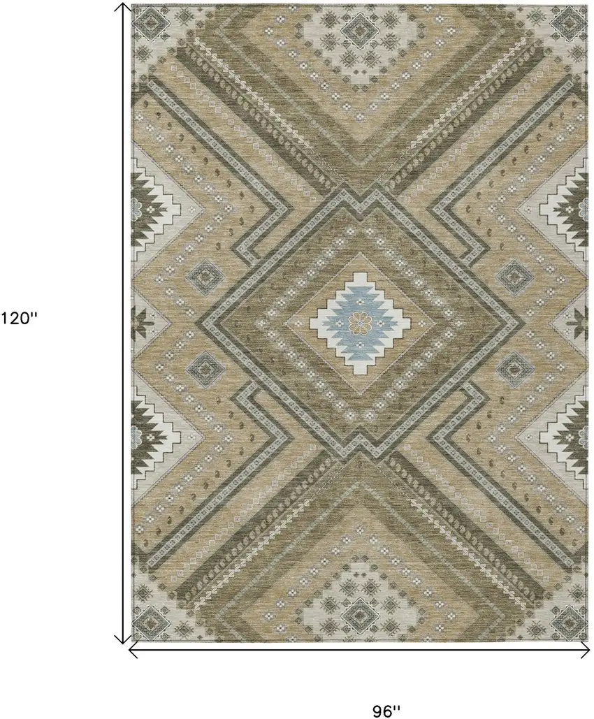 Beige Gray And Ivory Tribal Washable Indoor Outdoor Area Rug Photo 3