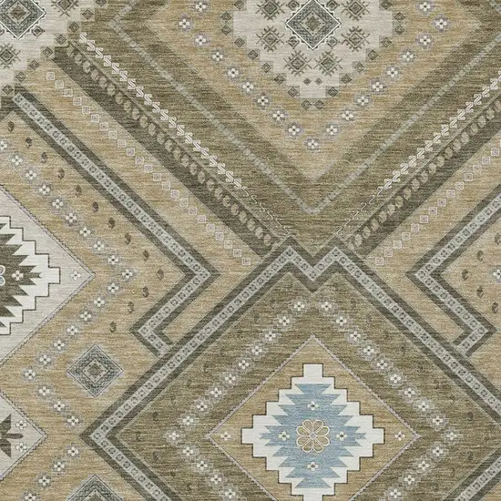 Beige Gray And Ivory Tribal Washable Indoor Outdoor Area Rug Photo 5