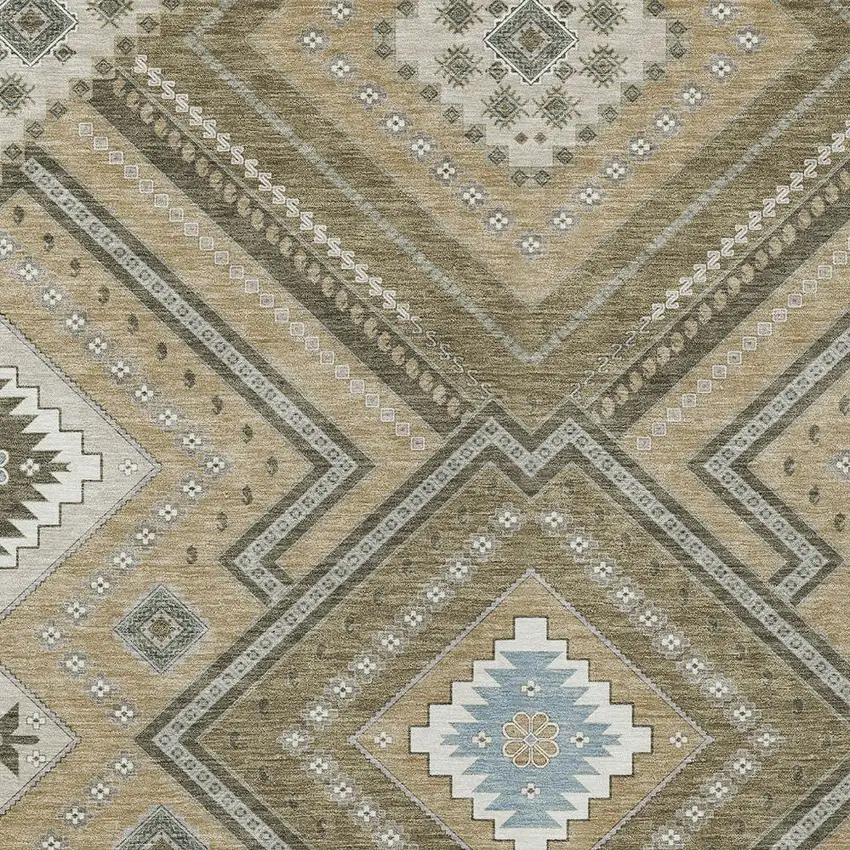 Beige Gray And Ivory Tribal Washable Indoor Outdoor Area Rug Photo 5