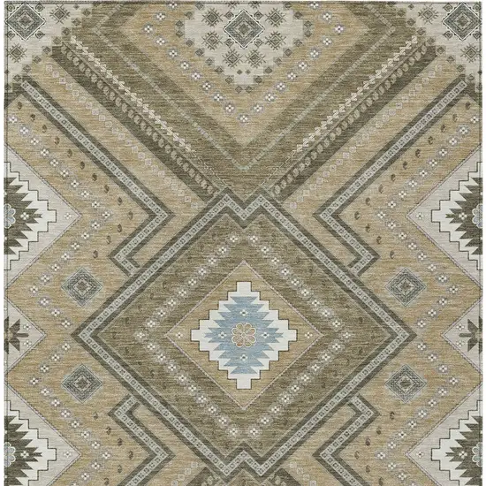 Beige Gray And Ivory Tribal Washable Indoor Outdoor Area Rug Photo 7