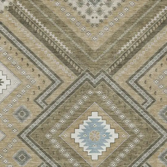 Beige Gray And Ivory Tribal Washable Indoor Outdoor Area Rug Photo 5
