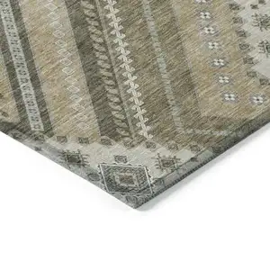 Photo of Beige Gray And Ivory Tribal Washable Indoor Outdoor Area Rug
