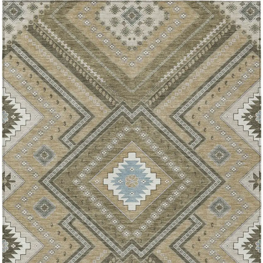 Beige Gray And Ivory Tribal Washable Indoor Outdoor Area Rug Photo 7