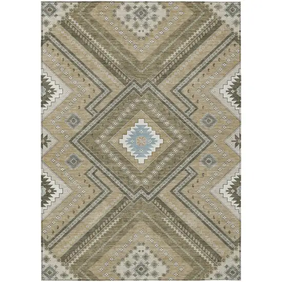 Beige Gray And Ivory Tribal Washable Indoor Outdoor Area Rug Photo 2