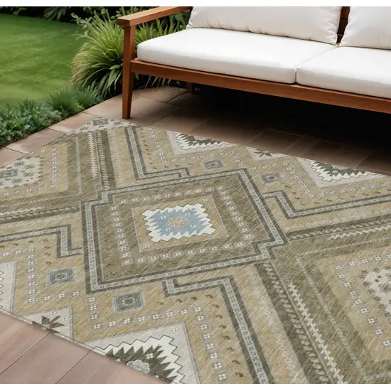 Beige Gray And Ivory Tribal Washable Indoor Outdoor Area Rug Photo 1