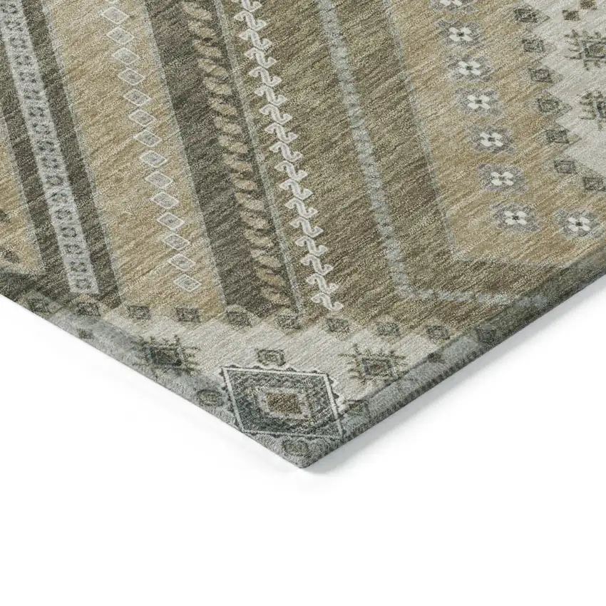 Beige Gray And Ivory Tribal Washable Indoor Outdoor Area Rug Photo 4