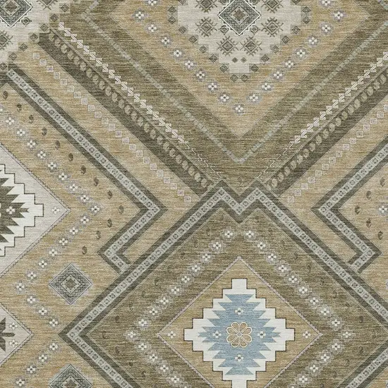 Beige Gray And Ivory Tribal Washable Indoor Outdoor Area Rug Photo 5