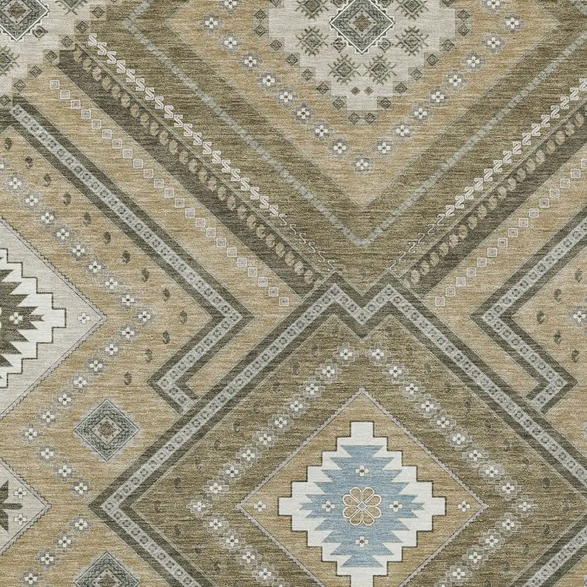 Beige Gray And Ivory Tribal Washable Indoor Outdoor Area Rug Photo 5