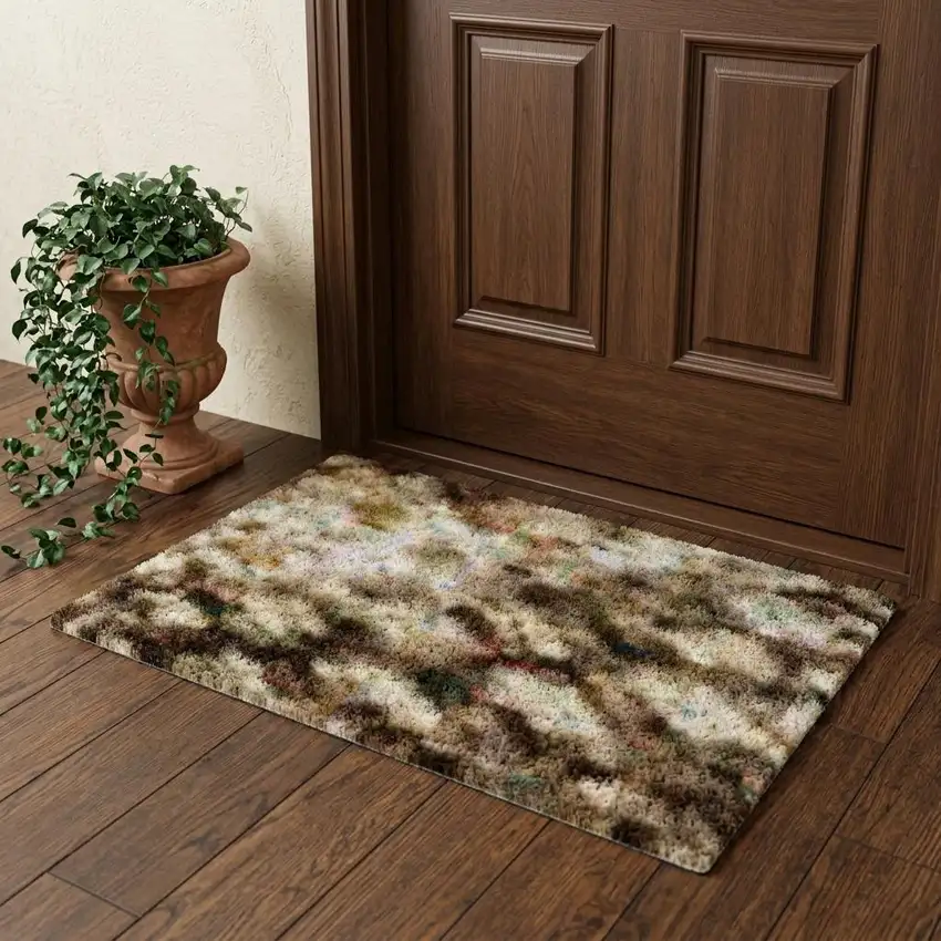 Beige Gray And Khaki Abstract Washable Area Rug With UV Protection Photo 1