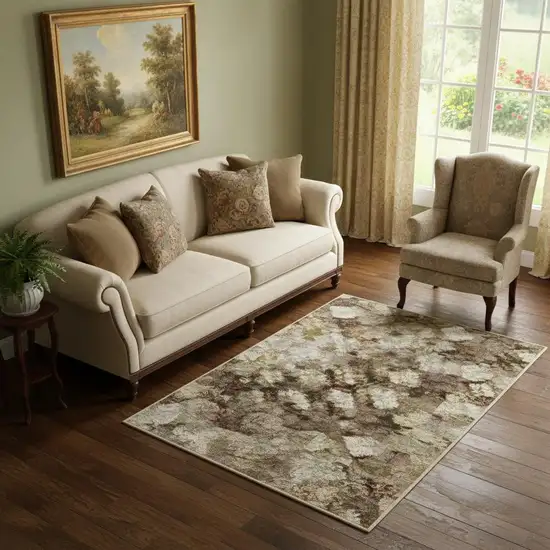 Beige Gray And Khaki Abstract Washable Area Rug With UV Protection Photo 1