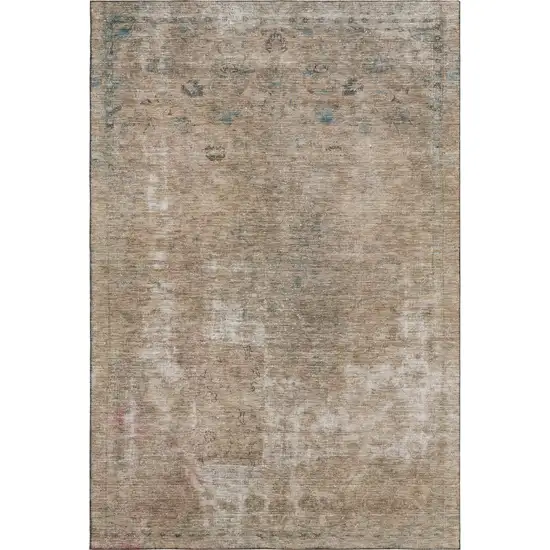 Beige Gray And Khaki Abstract Washable Area Rug With UV Protection Photo 6