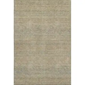 Photo of Beige Gray And Khaki Striped Washable Area Rug With UV Protection