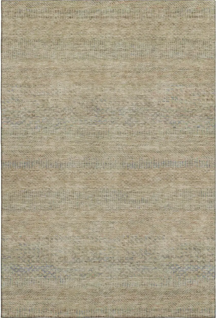 Beige Gray And Khaki Striped Washable Area Rug With UV Protection Photo 3