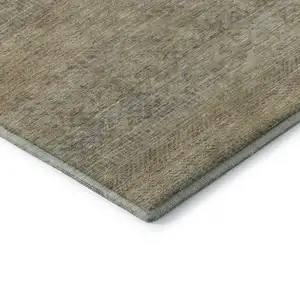 Photo of Beige Gray And Khaki Striped Washable Area Rug With UV Protection