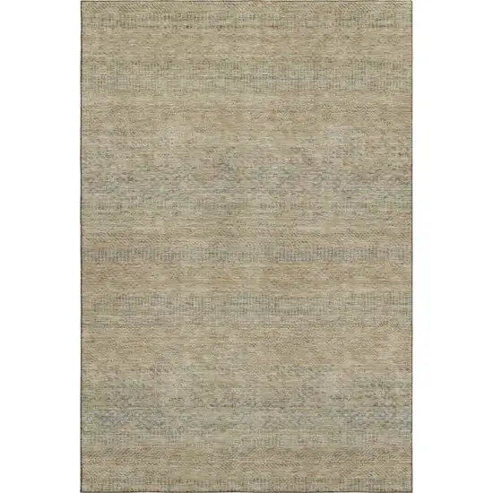 Beige Gray And Khaki Striped Washable Area Rug With UV Protection Photo 3
