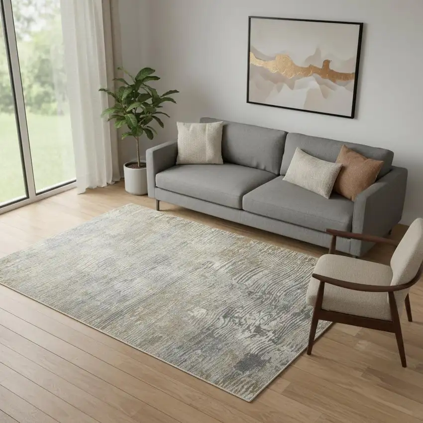 Beige Gray And Light Taupe Abstract Distressed Area Rug Photo 1