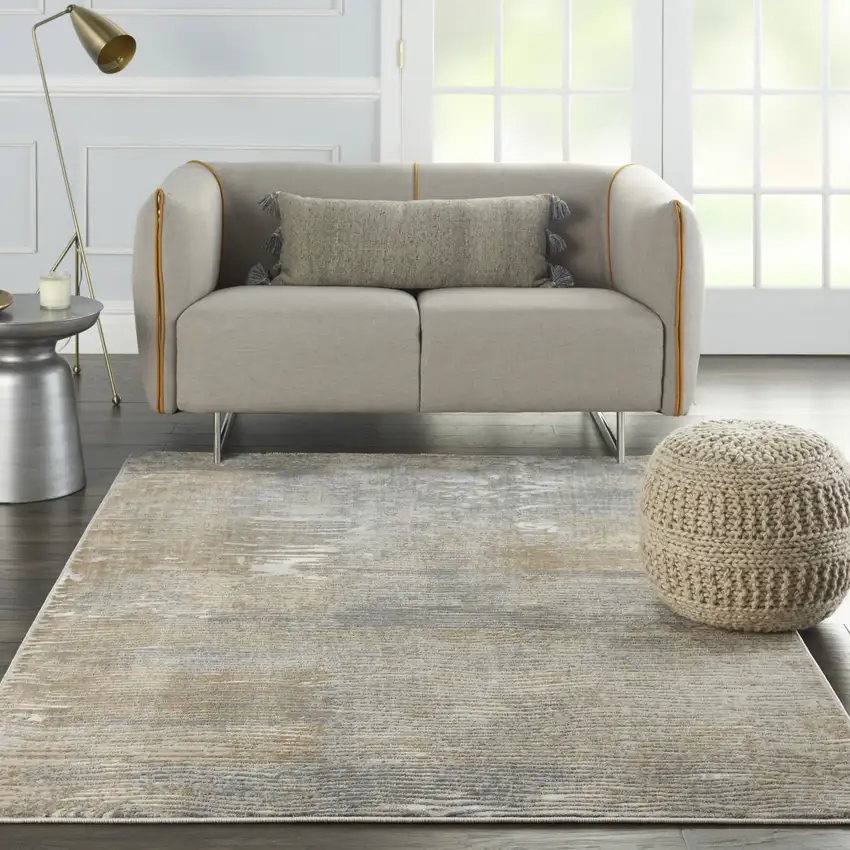 Beige Gray And Light Taupe Abstract Distressed Area Rug Photo 5