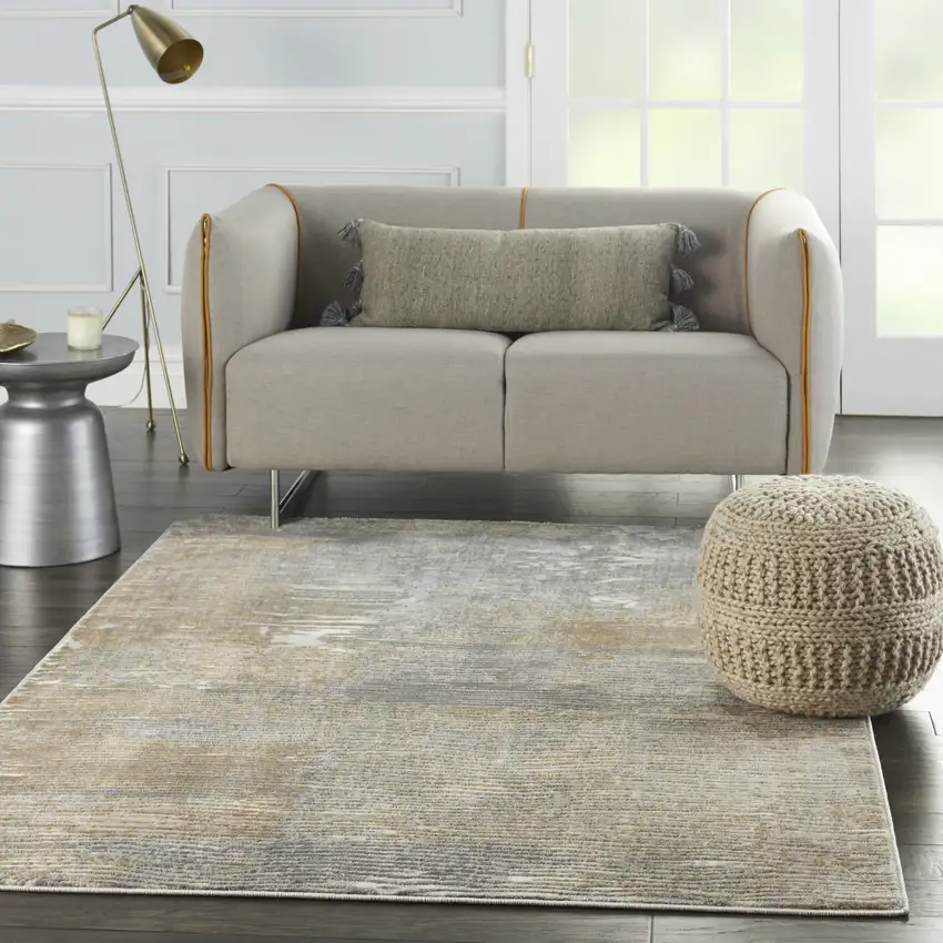 Beige Gray And Light Taupe Abstract Distressed Area Rug Photo 6