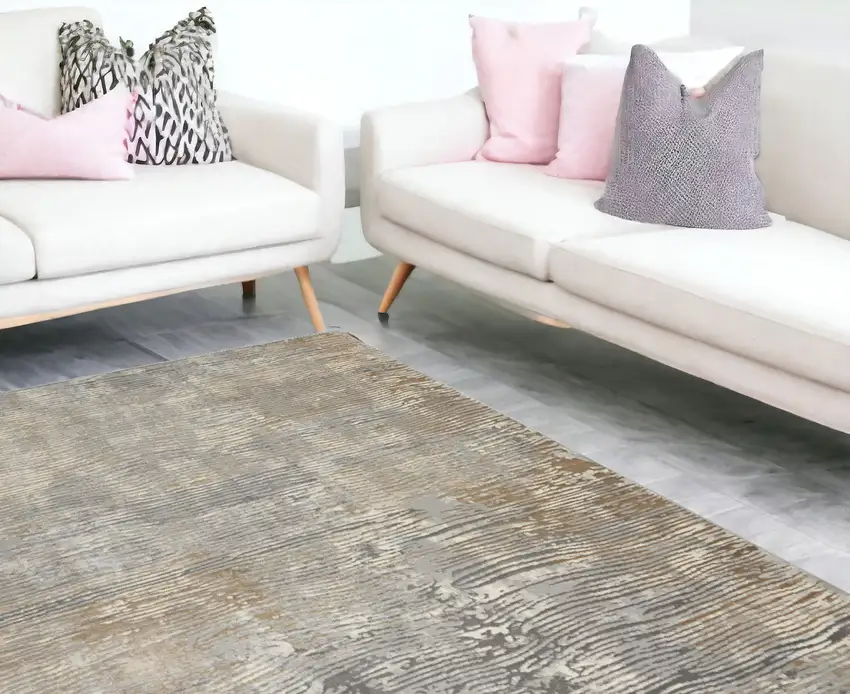 Beige Gray And Light Taupe Abstract Distressed Area Rug Photo 1