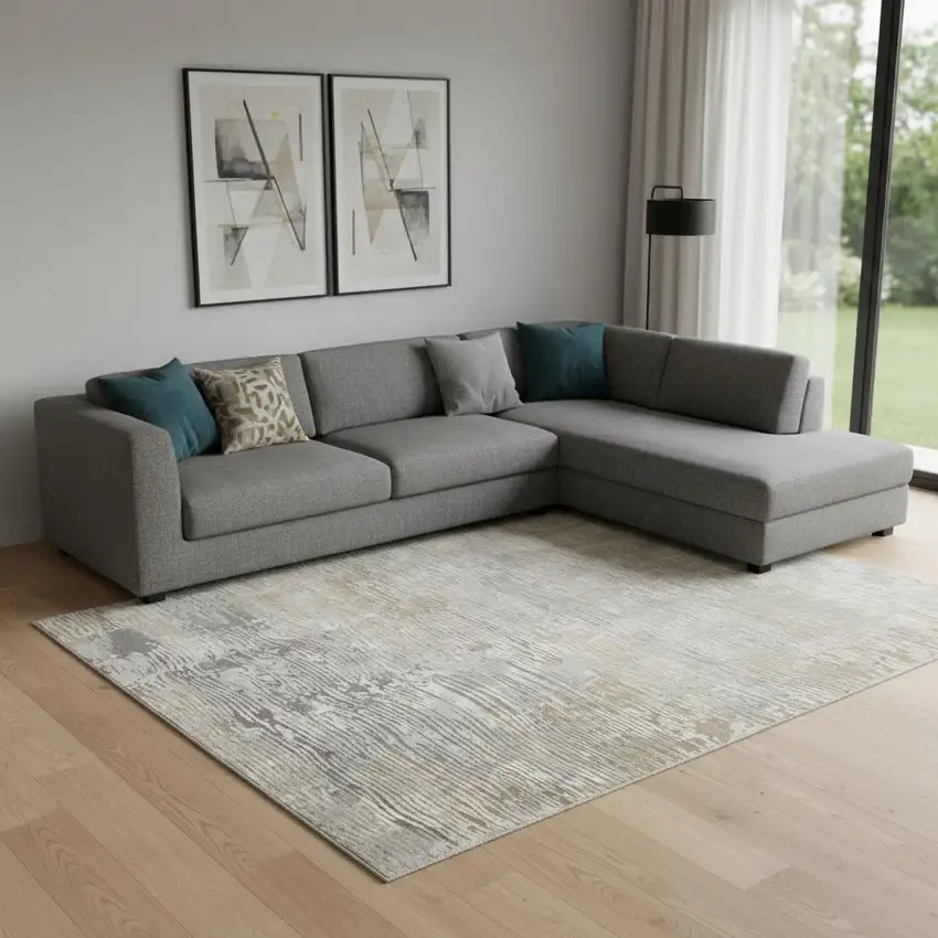 Beige Gray And Light Taupe Abstract Distressed Area Rug Photo 1