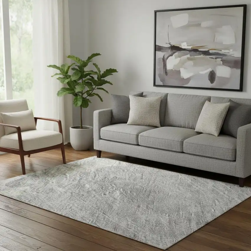 Beige Gray And Silver Abstract Washable Area Rug With UV Protection Photo 2