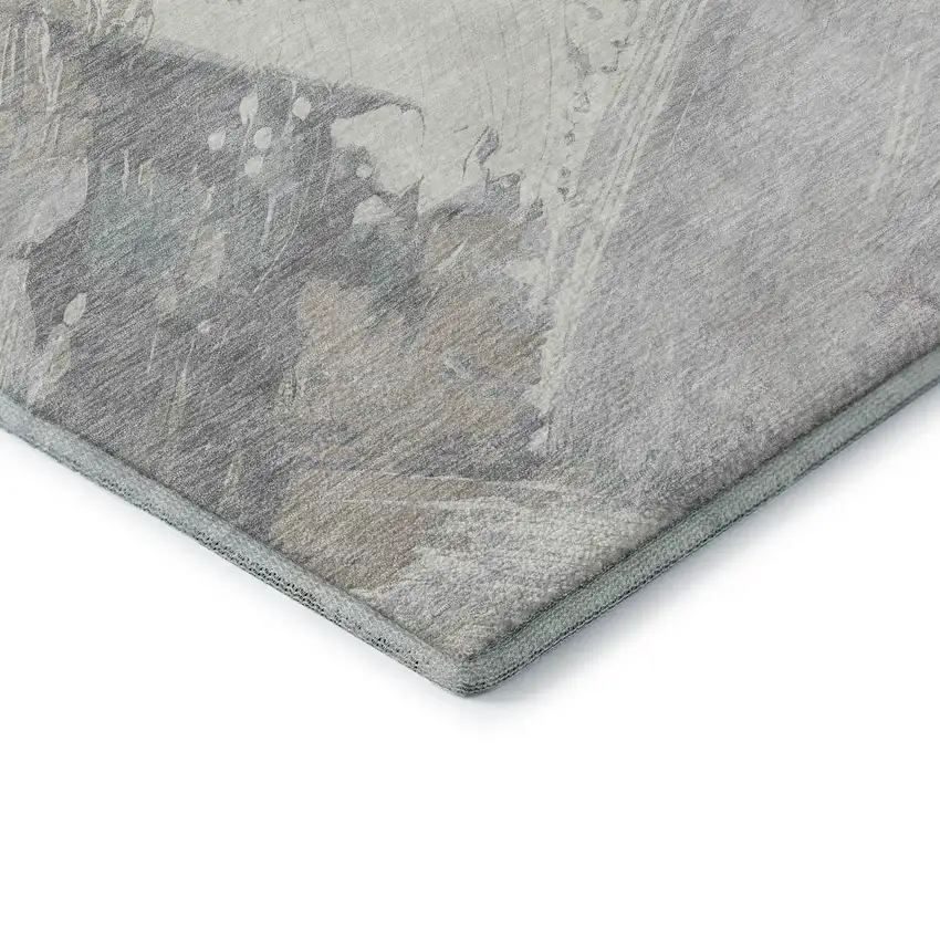 Beige Gray And Silver Abstract Washable Area Rug With UV Protection Photo 6