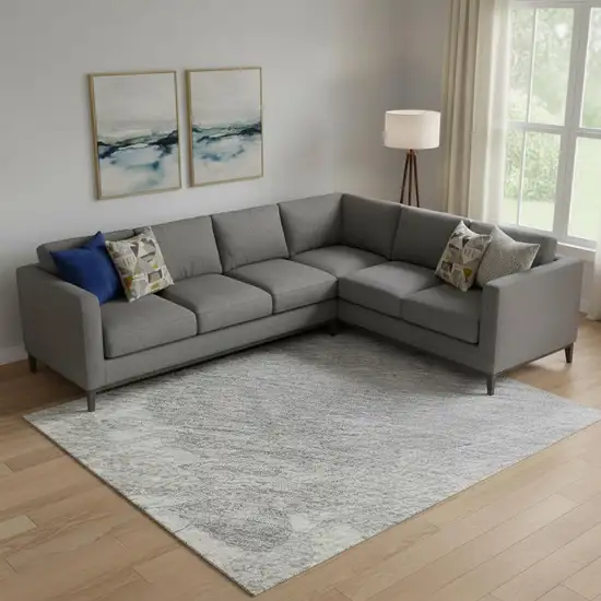 Beige Gray And Silver Abstract Washable Area Rug With UV Protection Photo 2