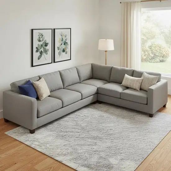 Beige Gray And Silver Abstract Washable Area Rug With UV Protection Photo 2