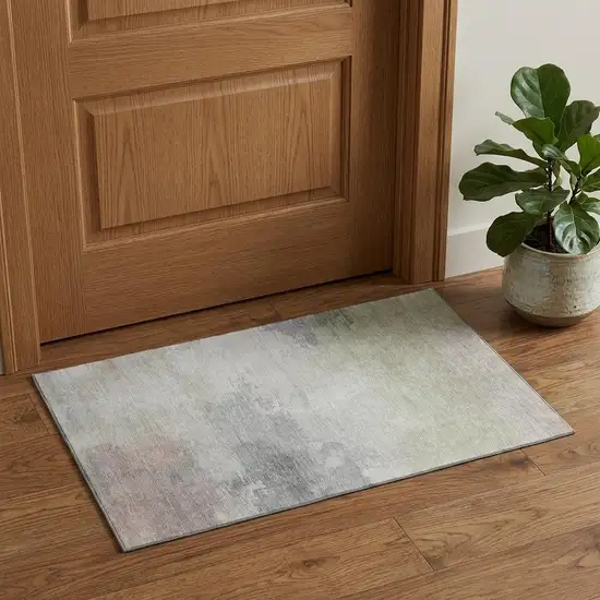 Beige Gray And Silver Abstract Washable Area Rug With UV Protection Photo 1