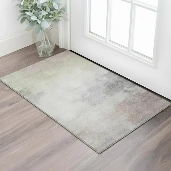 Beige Gray And Silver Abstract Washable Area Rug With UV Protection Photo 2