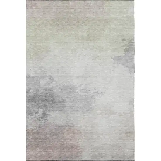 Beige Gray And Silver Abstract Washable Area Rug With UV Protection Photo 2
