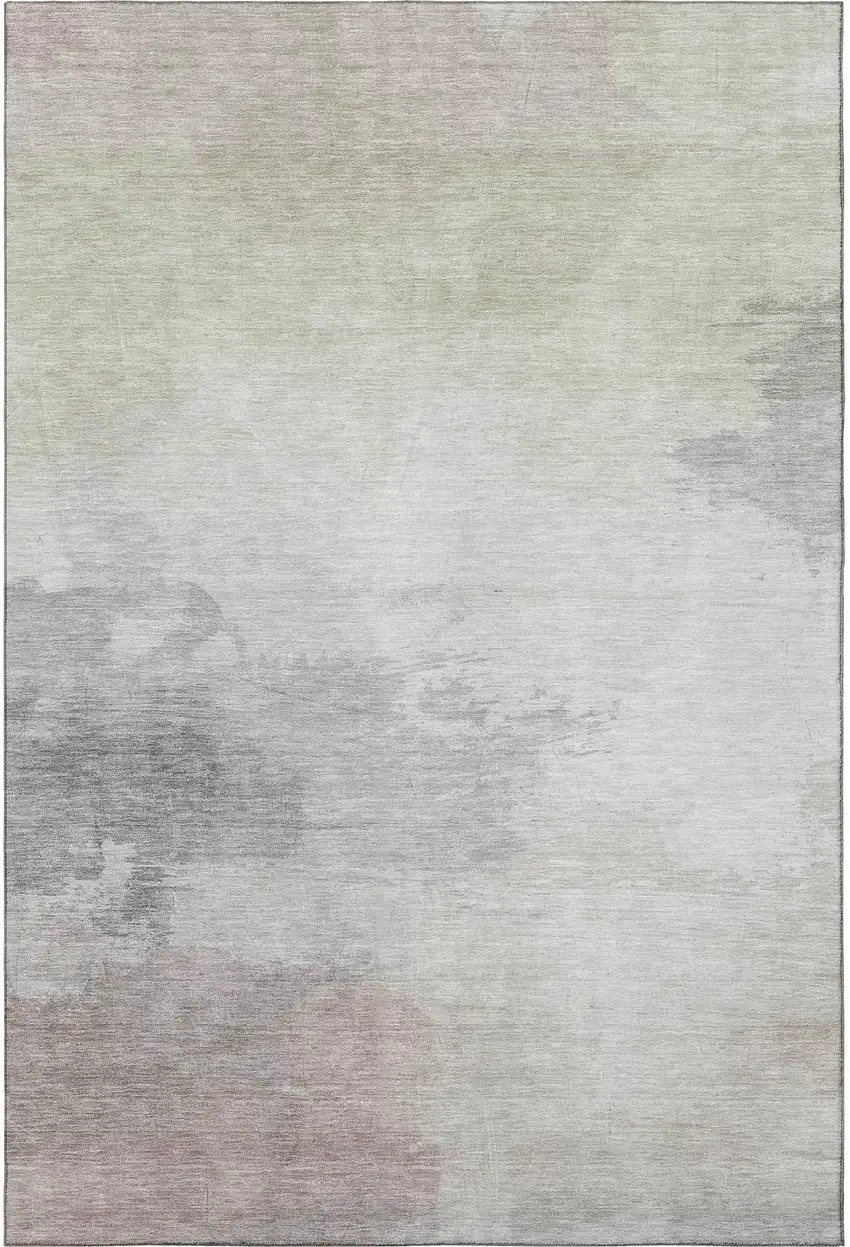 Beige Gray And Silver Abstract Washable Area Rug With UV Protection Photo 2