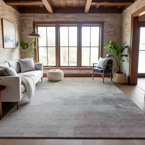 Beige Gray And Silver Abstract Washable Area Rug With UV Protection Photo 5