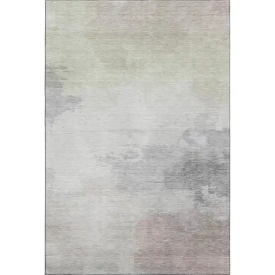 Beige Gray And Silver Abstract Washable Area Rug With UV Protection Photo 1
