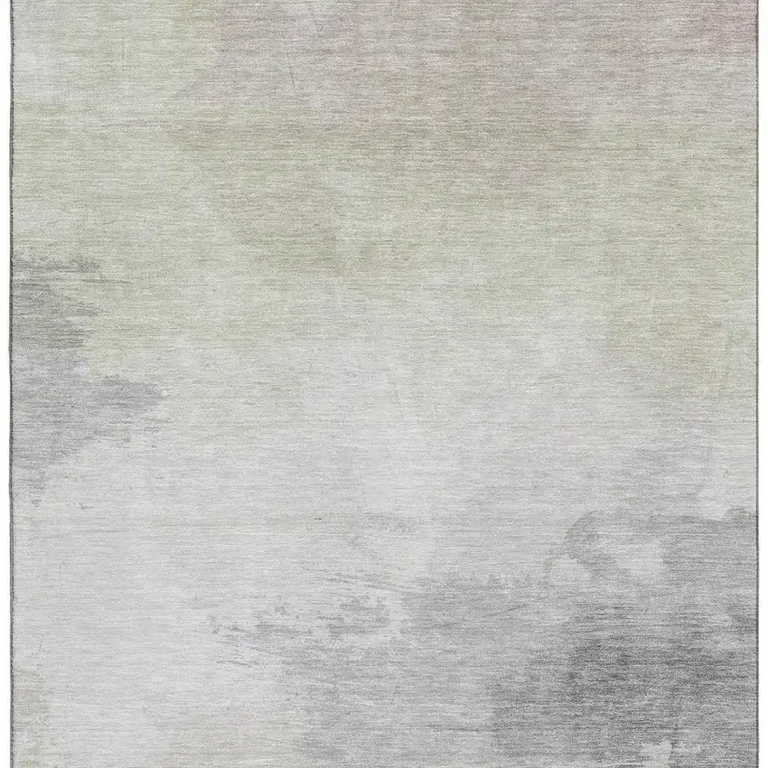 Beige Gray And Silver Abstract Washable Area Rug With UV Protection Photo 3