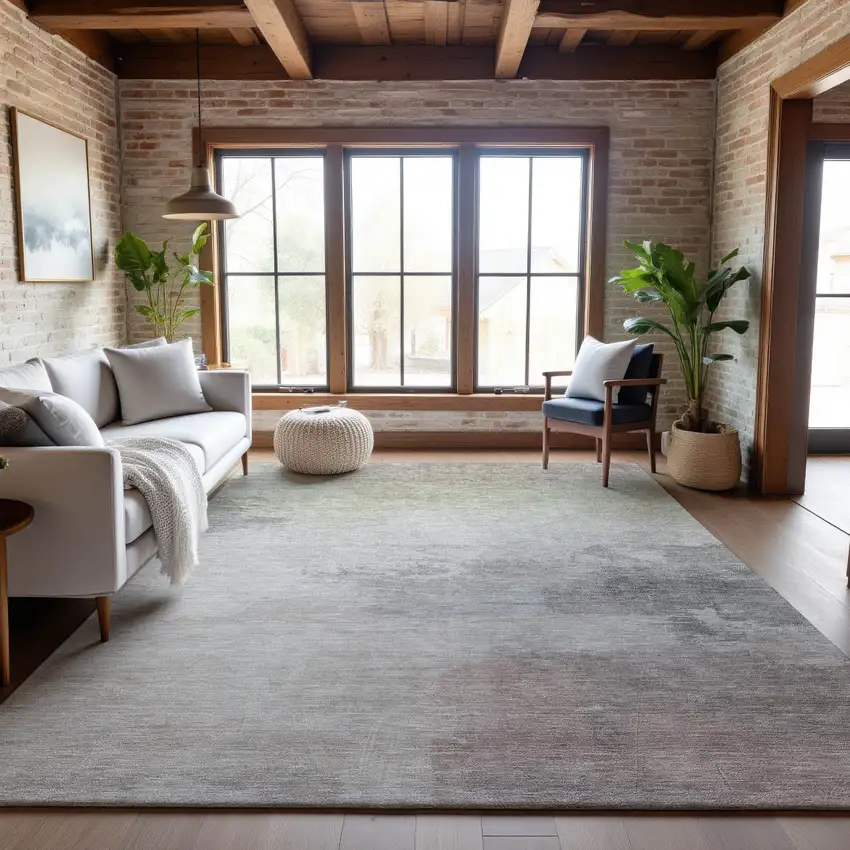 Beige Gray And Silver Abstract Washable Area Rug With UV Protection Photo 5