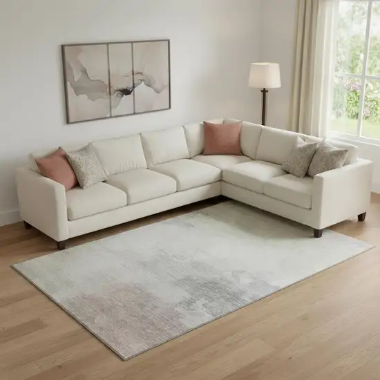 Beige Gray And Silver Abstract Washable Area Rug With UV Protection Photo 2