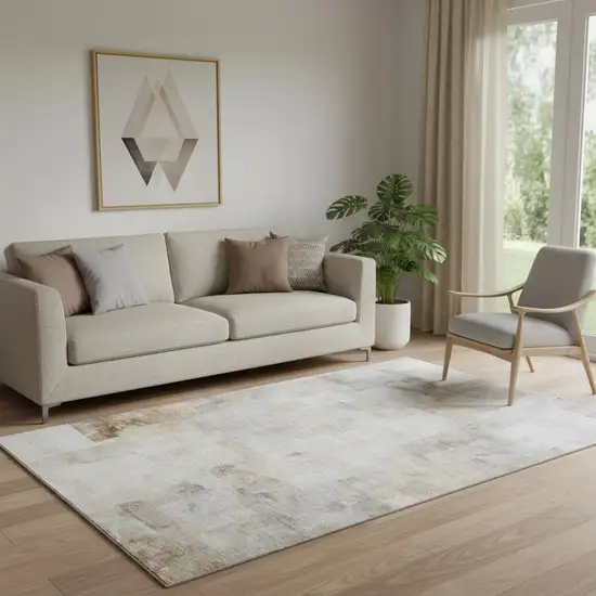 Beige Gray And Silver Abstract Washable Area Rug With UV Protection Photo 2