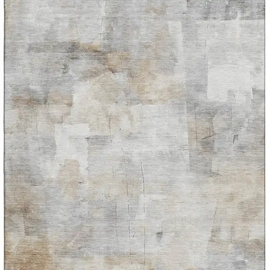 Beige Gray And Silver Abstract Washable Area Rug With UV Protection Photo 3