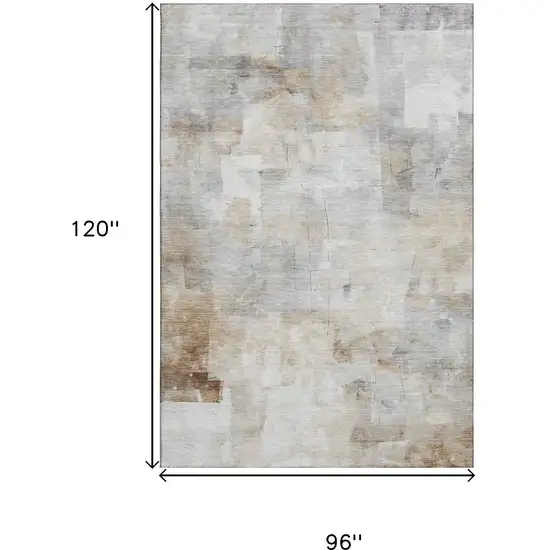 Beige Gray And Silver Abstract Washable Area Rug With UV Protection Photo 9