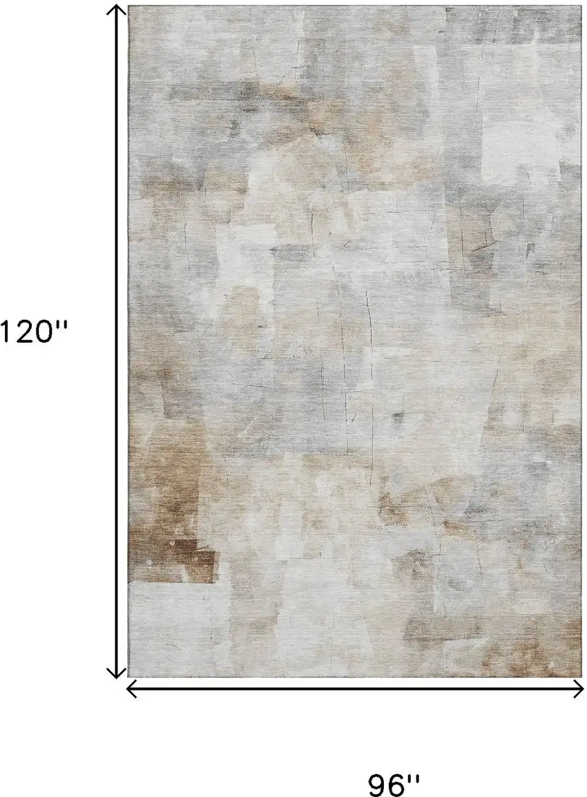 Beige Gray And Silver Abstract Washable Area Rug With UV Protection Photo 9