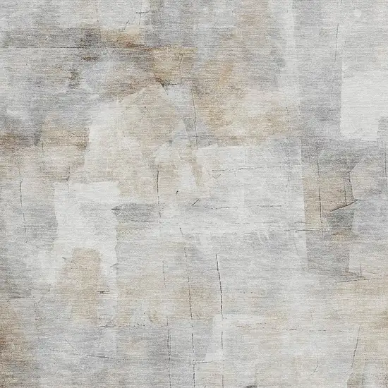 Beige Gray And Silver Abstract Washable Area Rug With UV Protection Photo 2