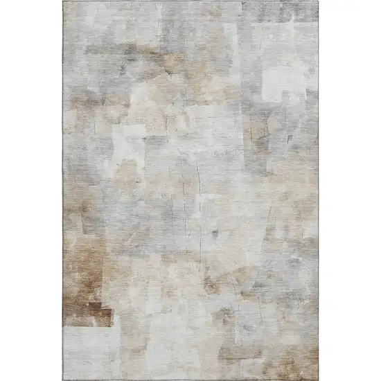 Beige Gray And Silver Abstract Washable Area Rug With UV Protection Photo 1