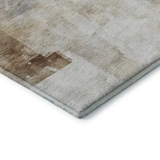 Beige Gray And Silver Abstract Washable Area Rug With UV Protection Photo 7