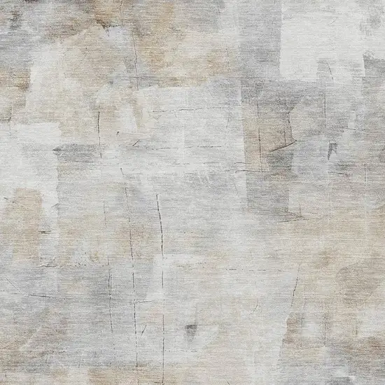 Beige Gray And Silver Abstract Washable Area Rug With UV Protection Photo 3